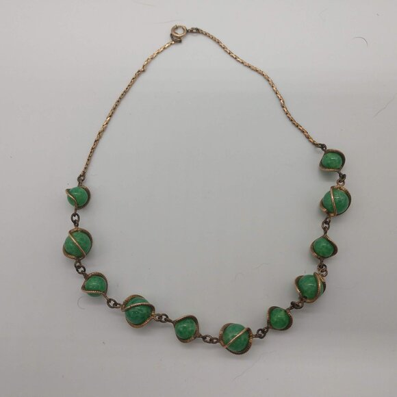 Jade Necklace 15" 12K Gold Filled Vintage - Picture 1 of 1